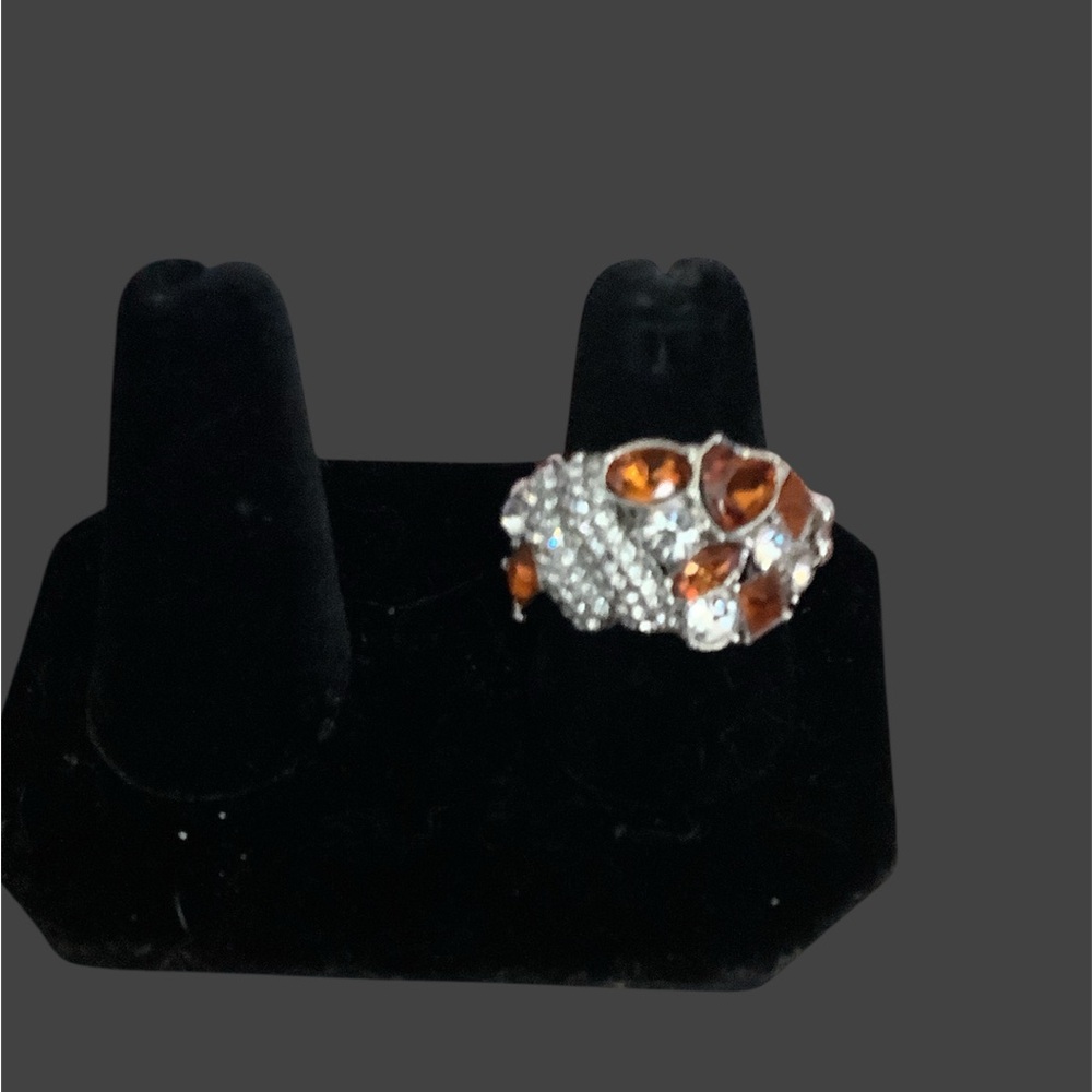 Paparazzi-Elegant Silver and Orange Gemstone Ring Adjustable